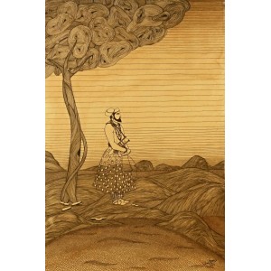Rohail Ghouri, 13 X 20  Inch, Tea Wash & Pointer on Wasli, Miniature Painting, AC-RG-015
